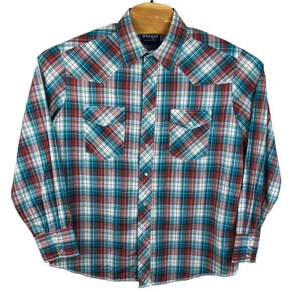 Wrangler Multicolor Plaid Long Sleeve Pearl Snap Button Up Western Shirt Large‎ - Picture 2 of 6